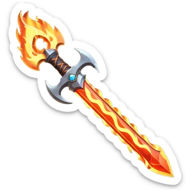fire guardian sword object icon, flaming blade, glowing lava runes, ember sparks, fantasy weapon, 3D cartoon, mobile game icon style, centered, clean background, no text, no watermark
 sticker
