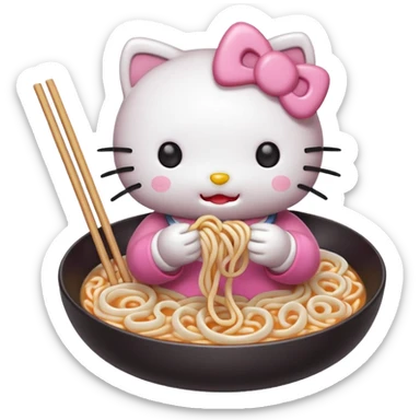 Hello Kitty eating udon noodles sticker
