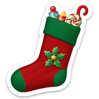 A cozy old-timey Christmas stocking full of vintage toys and candy sticker