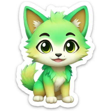 shiny, colorful, green, gradient, Kemono-style, Chibi, Anthro-Fur-Sona-Fakémon, Full Body sticker