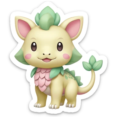 Pastel yellow beige and pastel greens and pinks rosy blushing cute kawaii Inteleon-Pokémon-Amaura-fusion (full body) sticker