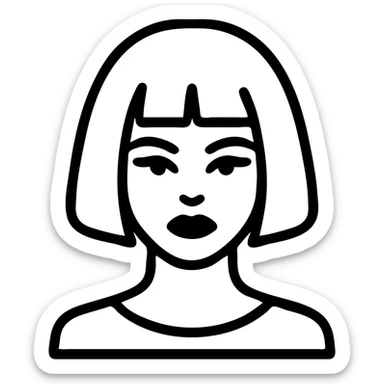 goth girl, pale skin, short black bob, heavy eyeliner, black lipstick, minimalist outline style sticker