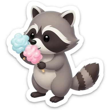 Cute Raccoon washing cotton candy sticker