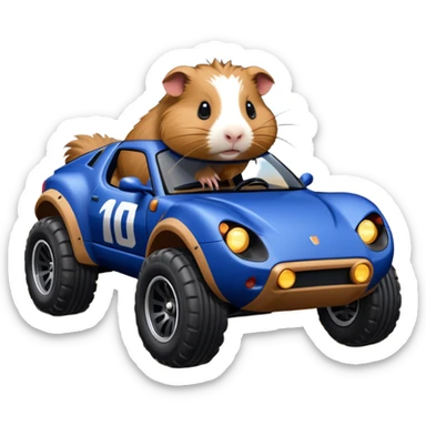 Dirty Joke’s Midnight-blue Local Motors Rally Fighter off road race car being driven by a five foot tall Guinea pig  sticker