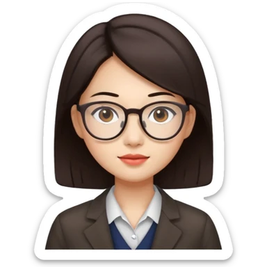 female asian quant trader, dark brown hair, with glasses sticker