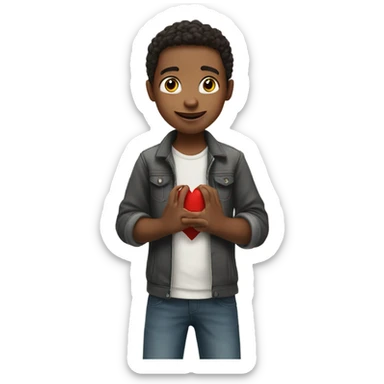the boy shows his heart with his fingers sticker