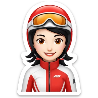 Ski racer downhill woman red white dress black hair smiling sticker