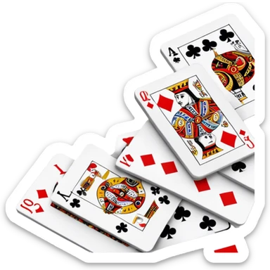 A photorealistic icon featuring playing cards, poker chips, and a deck of cards spread out on a table. Bright, detailed design with realistic textures and lighting. Transparent background, clearly symbolizing card games and strategy. sticker