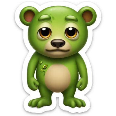 a bear with three eyes and a frog's leg sticker