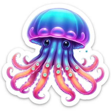 Neon glowing jellyfish-crab-squi sticker