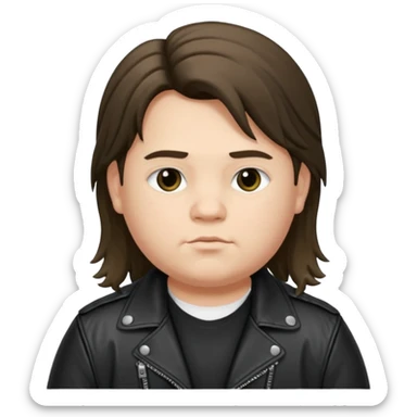 Long hair fat young boy in leather jacket sticker