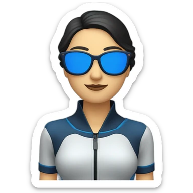 Monja velo negro largo c9n cinta fina blanca y hábito azul marino eléctrino. Ella tiene gafas sticker