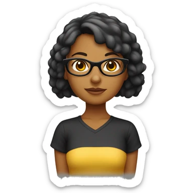 Chica moreita,pelo larguisimo negro risado, lentes de leer redondos, que sea el cuerpo entero y con bata medica sticker