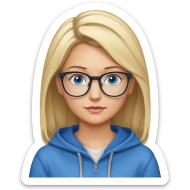 a woman, blonde highlights in hair, glasses and blue eyes. teacher, with a hoodie on and hair longer than shoulders, mid 30s  sticker