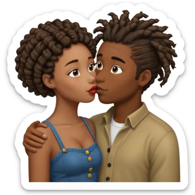Brown boy with dreadlock kissing black girl with curly bun sticker