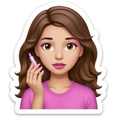 girl with long wavy brown hair, brown eyes, light to medium complexion, in a pink shirt, pink lips, long lashes, puckered lips, just had my nails done sticker
