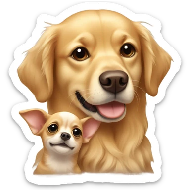 Golden retriever and brown chihuahua cuddling sticker