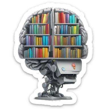 mechanical robotic brain containing books inside  sticker