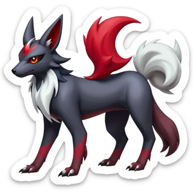 Shiny Exotic Excessive Mysterious Houndoom-Mightyena-Zorua-Zoroark-Zangoose-Pokémon-Fakémon-hybrid-creature (full body) sticker