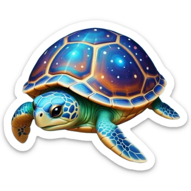 Quasar Turtle emoji – full body, large turtle with a smooth glowing shell shaped like a cosmic quasar, simple light effect in the center of the shell, stars in the shell, no patterns, no aura, slight side angle, no background
 sticker