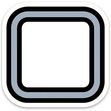 stylized icon of a square with rounded corners, white inside, gentle black ombre transition outward, black border, no text sticker