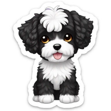 Maltipoo, only one ear black and white hair, anime style sticker