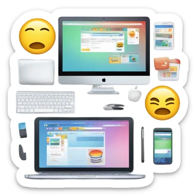 A bright, clean illustration showcasing a modern tech environment for web design and e-commerce solutions. sticker