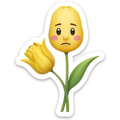 sad yellow emoji with tulip in hand sticker