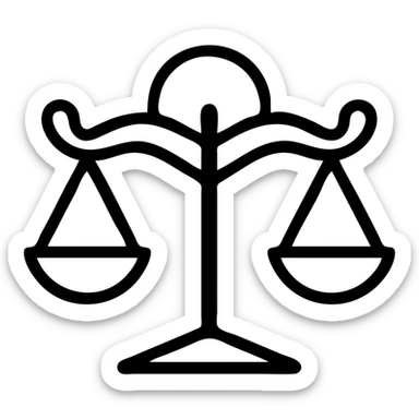 black outline icon of the Libra zodiac sign with two arms holding balanced scales, minimal, no fill sticker