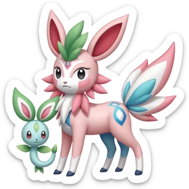 Shaymin-Sylveon-Meloetta-Cresselia-Amaura-Pokémon-Fakémon-fusion, full body sticker
