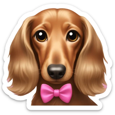 Longhaired Dachshund with a pink bow sticker