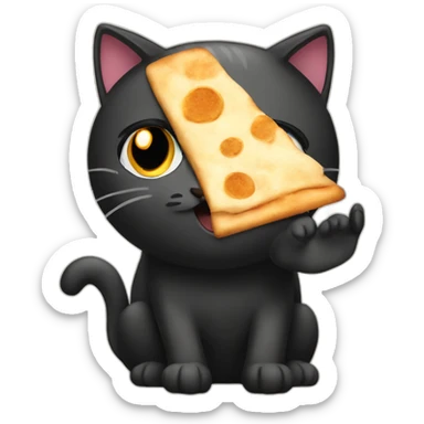 black cat eating flatbread sticker