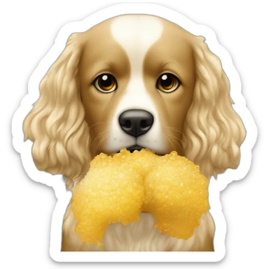 Créame  joven de pelo largo color castaño ojos cafés delgada y cargando un perro  de color amarillo con manchas blancas  en un jardin sticker