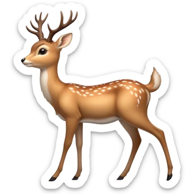 cinematic-[deer]-realistic-full-body-standing on all fours-emoji,-tail-tucked-close,-head-tilted-dramatically,-sleek-[fawn]-fur,-simplified-yet-realistic-focused-features,-highly-detailed,-glowing-with-an-almost-sarcastic-glow big antlers sticker
