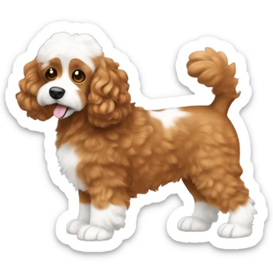 brownish orange cockapoo dog with white feet and fluffy tail with white tip sticker