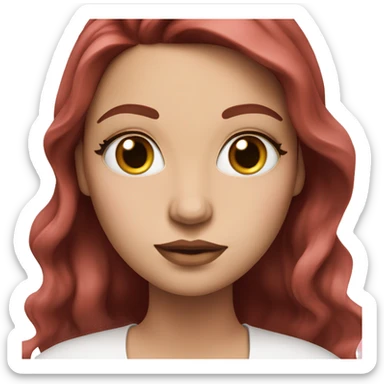 Woman with a white skin that has wavy Long Dark red hair and brown eyes with an eyeliner and lashes coding on a pink macbook sticker