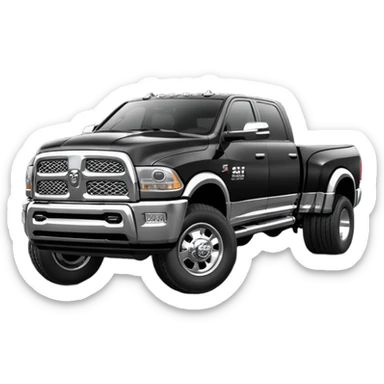 ram (brand) truck, dually type of truck, exterior color black sticker
