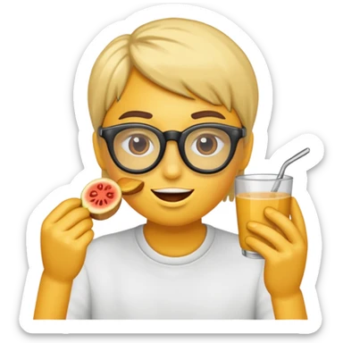 Cara con gafas comiendo sticker