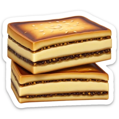 Martabak Cinematic Realistic Martabak Dish Emoji, depicted as a single, square slice of sweet, thick martabak with a rich, indulgent filling, rendered with detailed textures and vibrant, appetizing lighting. sticker
