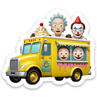 Rick and Morty Crazy killer Clown’s Jenkins 4wd monster 1924 freight liner racing ice cream with chocolate, nuts and sprinkles dream house food truck  sticker