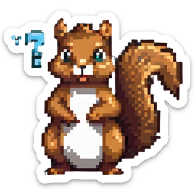 Pixel art squirrel with confused expression and question marks sticker