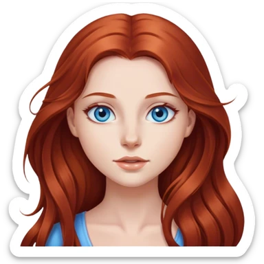 beautiful girl with long red brown hair and blue eyes sticker