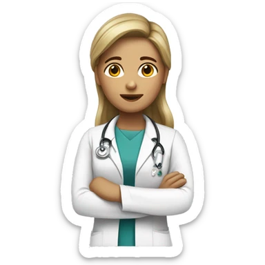 doctora con guardapolvo blanco, con pelo recogido de color rubio sticker