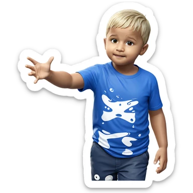 boy in blue shirt by water sticker
