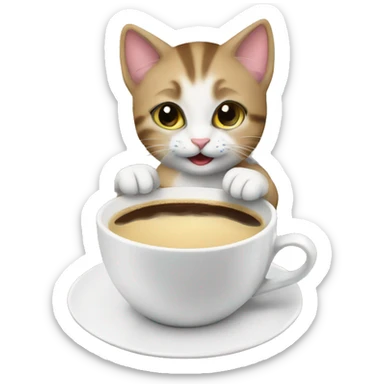 kitten drinking coffee sticker
