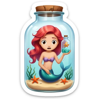 little mermaid in bottle, trapped in fear sticker