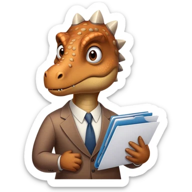 sad office dinosaur holding folders and papers sticker