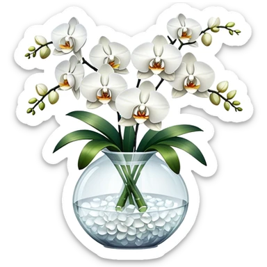 Bouquet of white orchids in crystal vase sticker