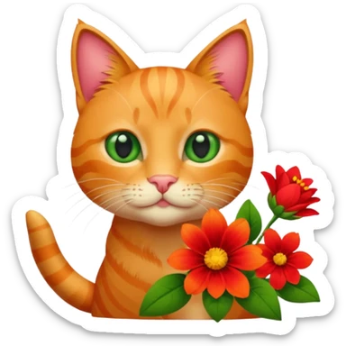 Cat and flower sticker