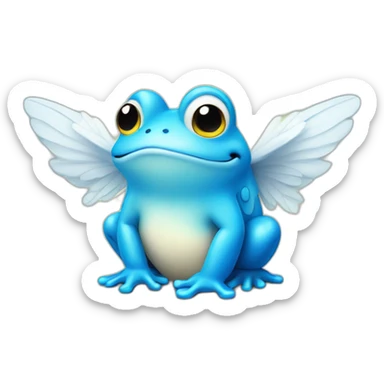 cute round ball shaped blue frog with white angel wings sticker